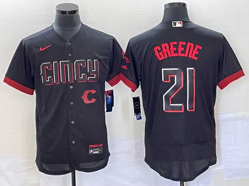 Men%27s Cincinnati Reds #21 Hunter Greene Black 2023 City Connect Flex Base Stitched Jersey